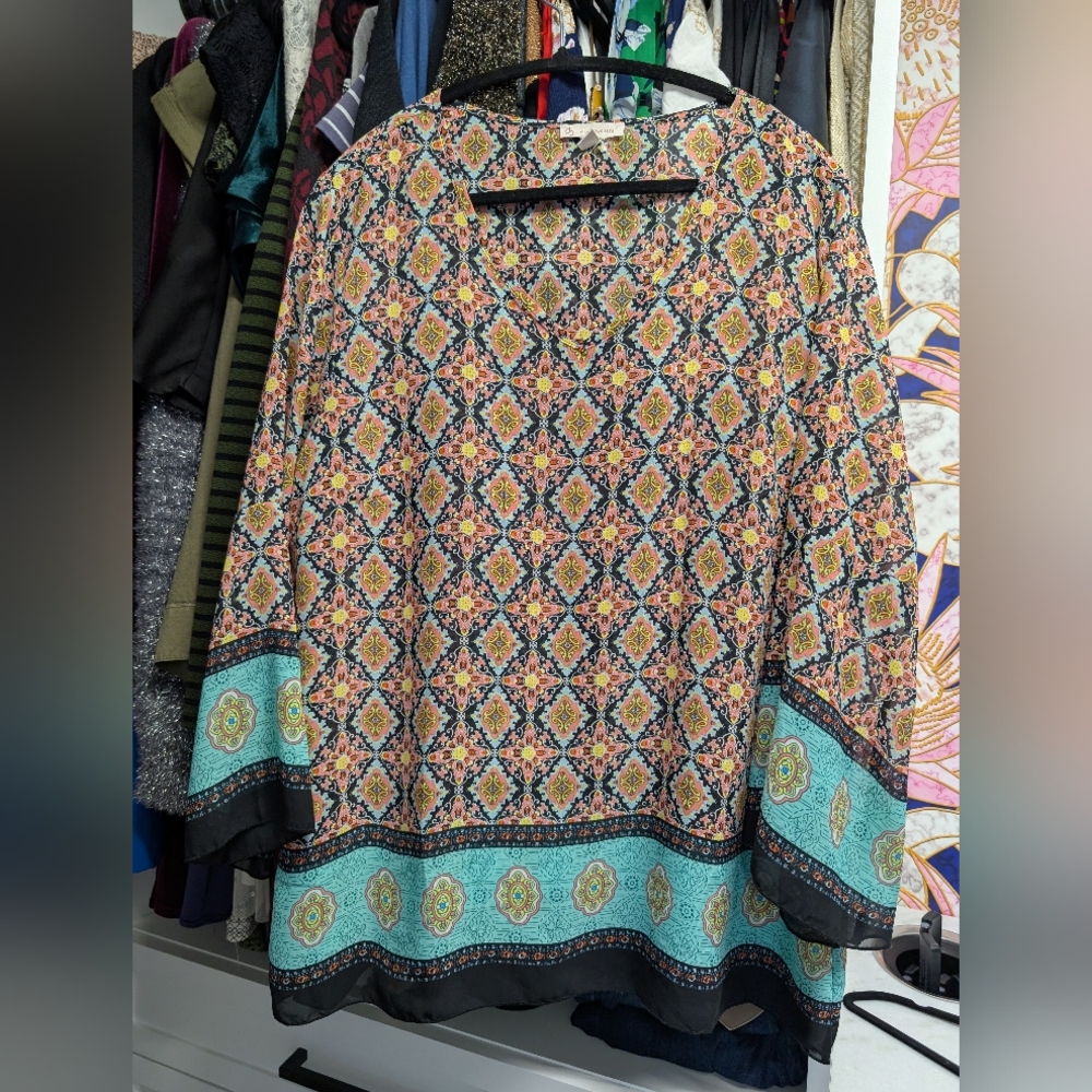 CB Established 1962 Women's Large Multi-colored Bohemian Pullover Tunic Top XL
